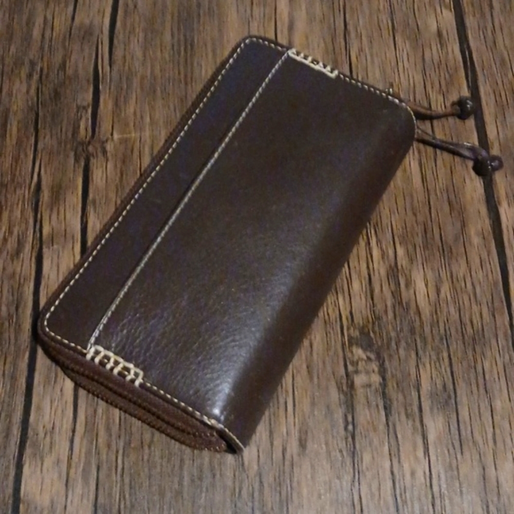 Sundance Leather Wallet Big Beautiful Double Zip